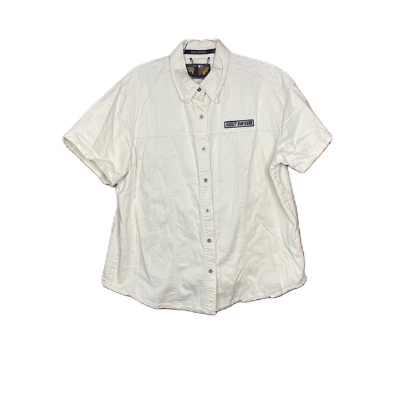 Harley Davidson White Woman’s Plus Size Button Down Shirt Size 1X - Picture 1 of 4